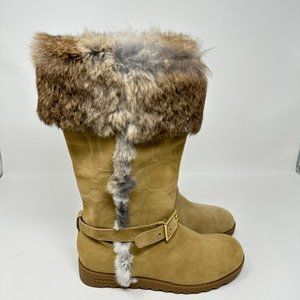 Coach Women's Deeann A7294 Tan Buckle Boot Fur Trim Color: Beige Size 6B